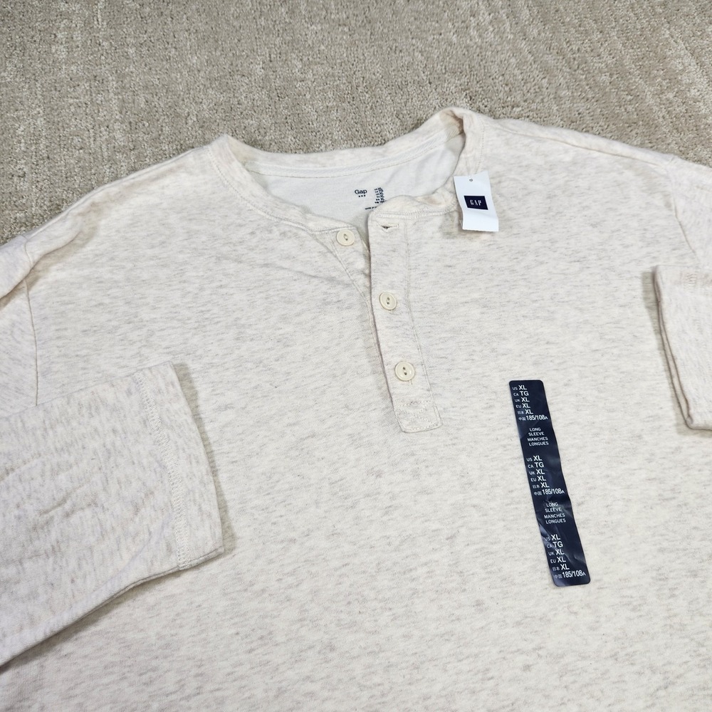 Gap Sweater Mens Small XL Double Knit Henley Cotton Preppy Long Sleeve Cream NEW